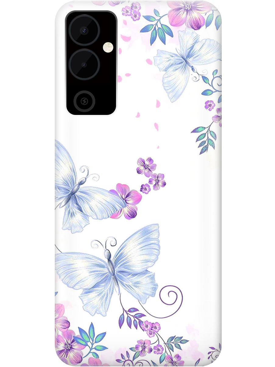 

Силиконовый чехол на Tecno Pova Neo 2 с рисунком "Бабочки и фиалки" прозрачный, Белый;фиолетовый, 20001476