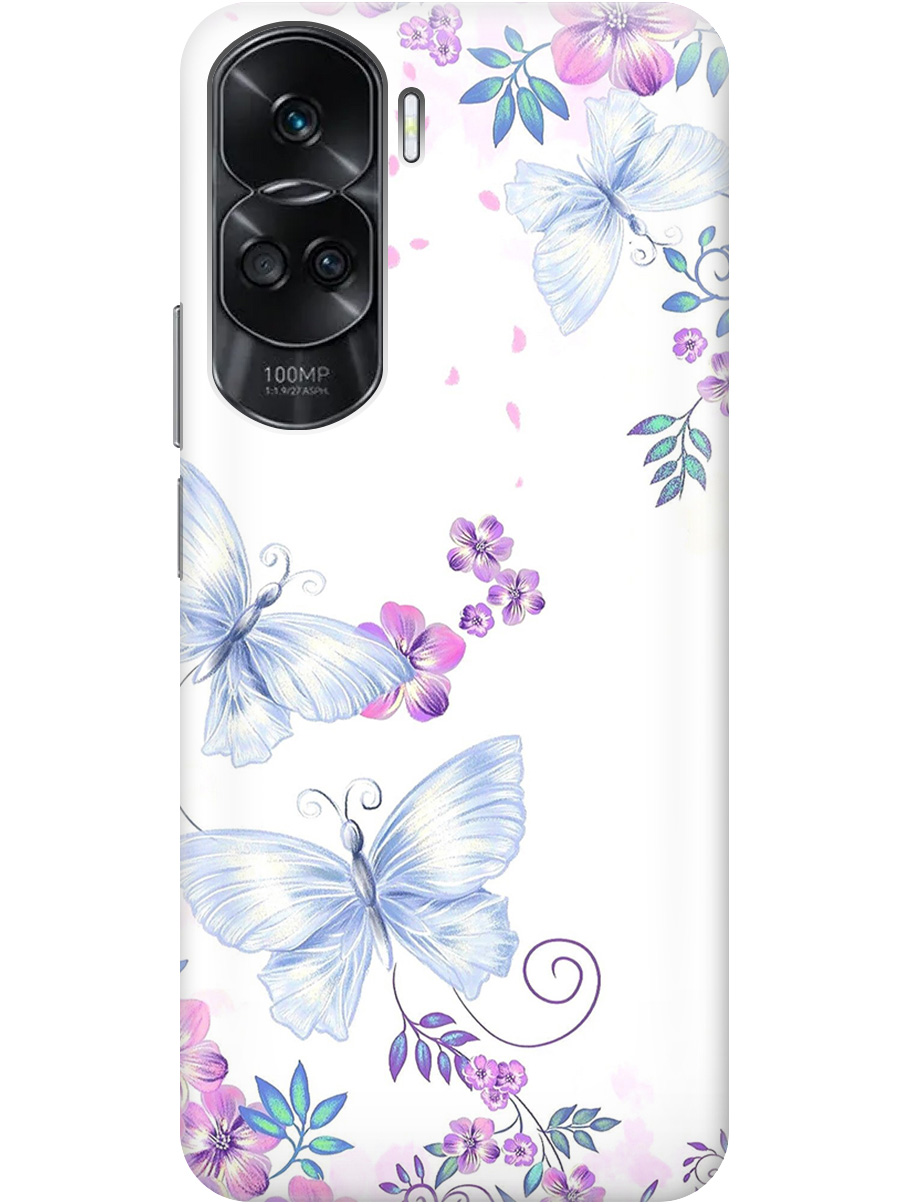 

Силиконовый чехол на Honor 90 Lite с рисунком "Бабочки и фиалки" прозрачный, Белый;фиолетовый, 20001432