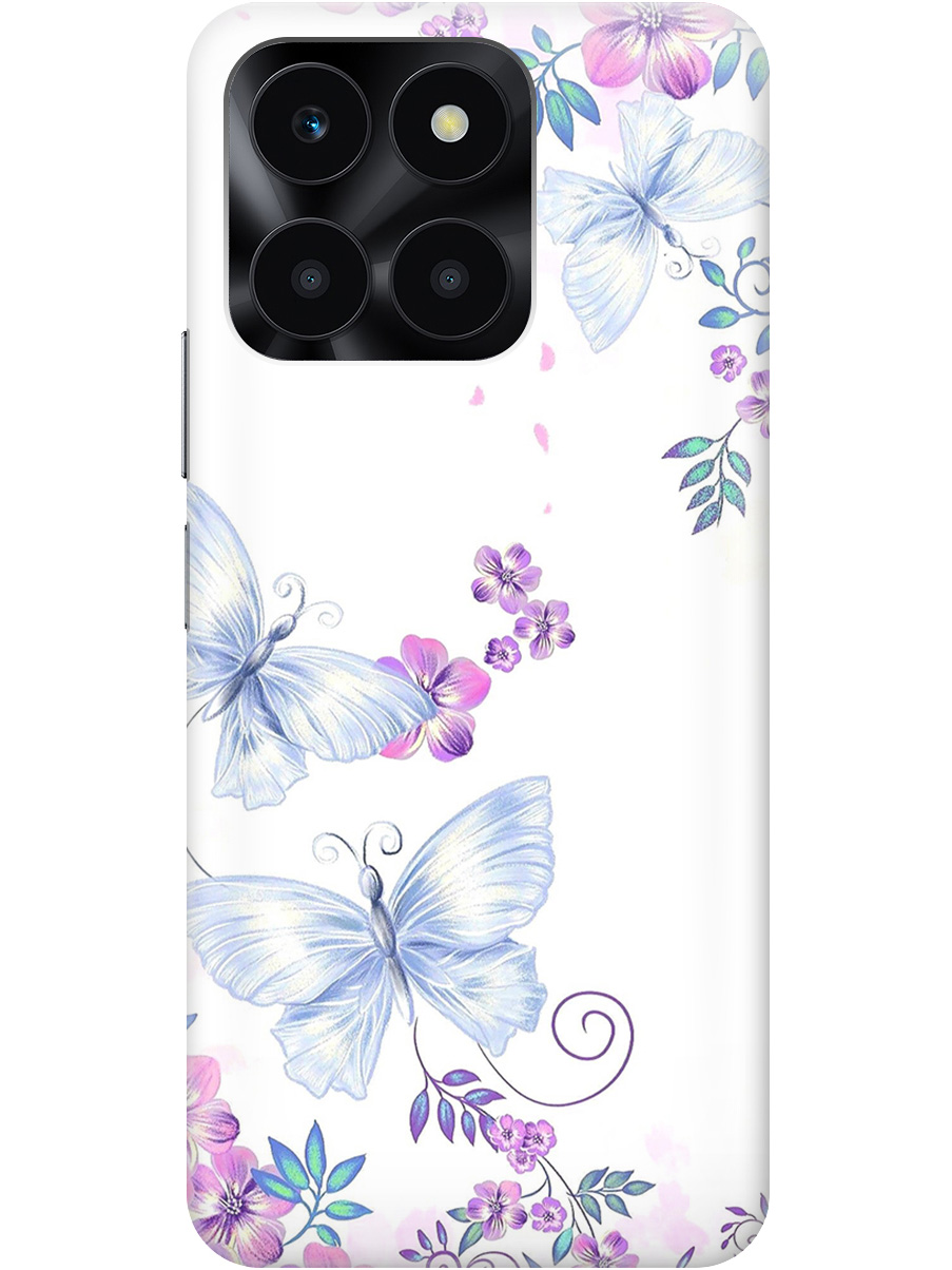 

Силиконовый чехол на Honor X6a с рисунком "Бабочки и фиалки" прозрачный, Белый;фиолетовый, 20001441