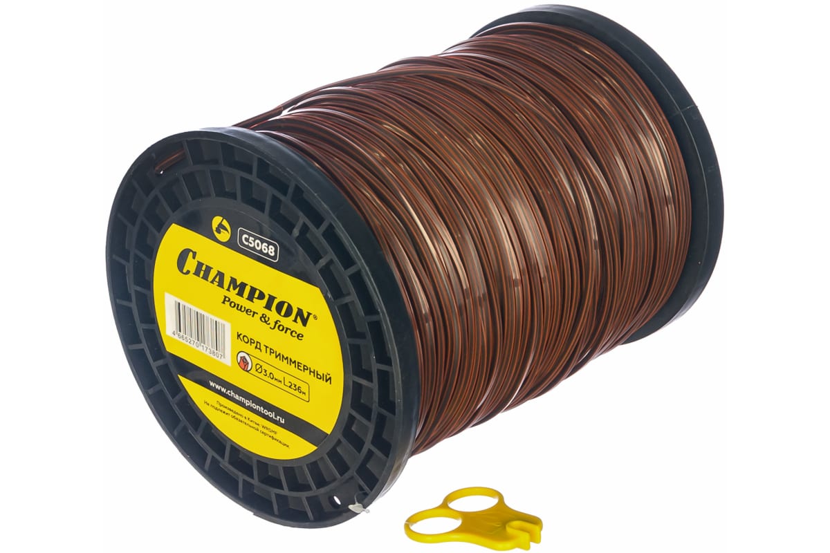

Леска для триммера прямая квадрат 3 мм Champion Nylplus Square 2383 236 м, Коричневый, C5068