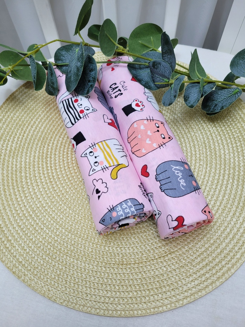 Набор пеленок трикотажных Котики на розовом Kiss 2шт 90x100см