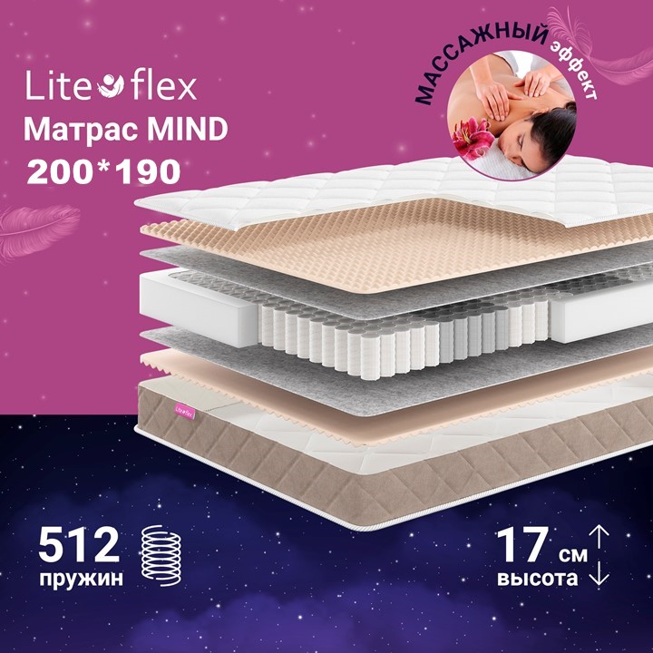 

Матрас анатомический на кровать Lite Flex Mind 200х190, Белый, Mind