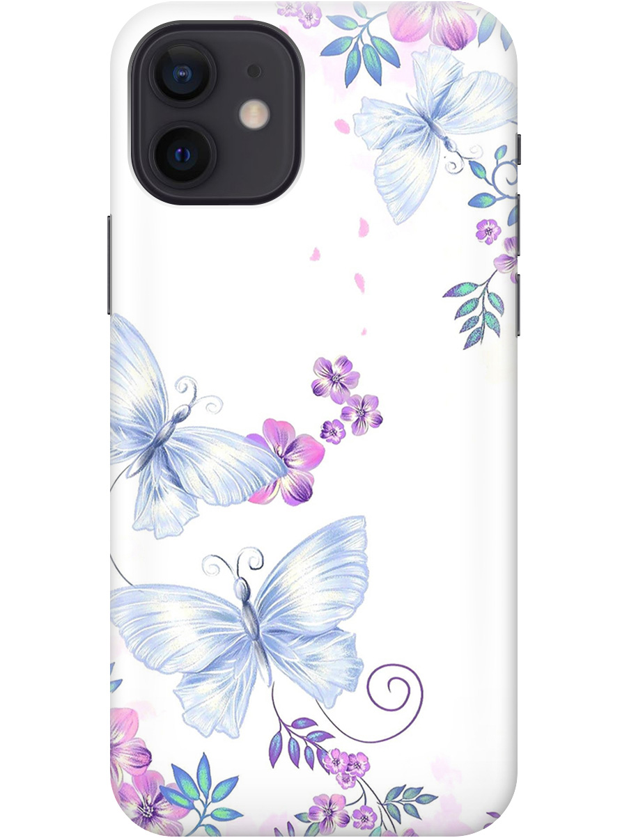 

Силиконовый чехол на Apple iPhone 12 / 12 Pro с рисунком "Бабочки и фиалки" прозрачный, Белый;фиолетовый, 20000443
