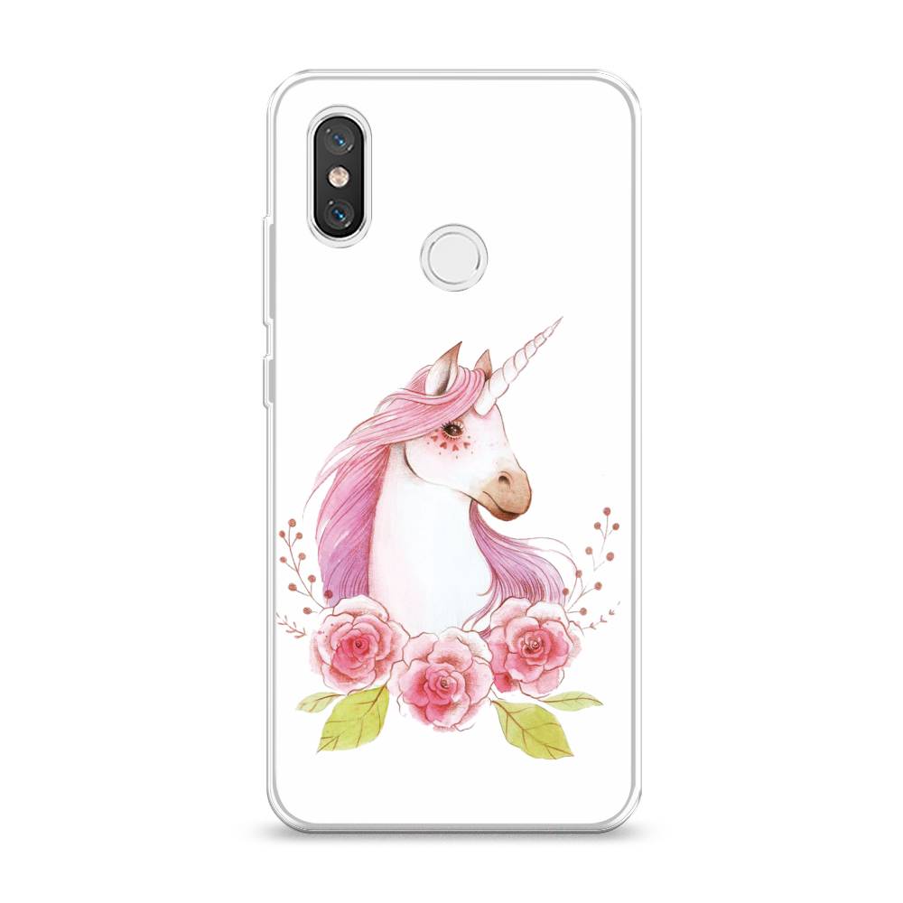 

Чехол на Xiaomi Mi 8 "Единорог цветы", Белый;розовый;серый, 33550-1