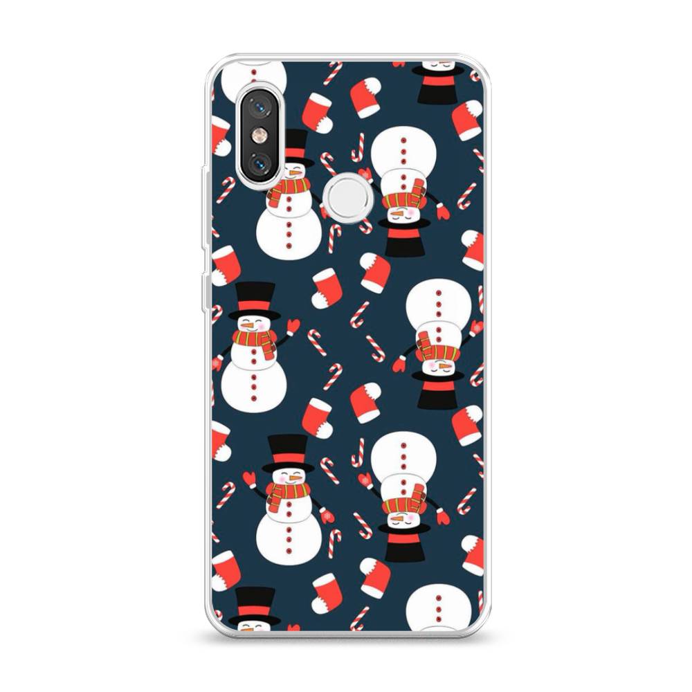 

Чехол на Xiaomi Mi 8 "Синие снеговики", Синий;белый;красный, 33550-5