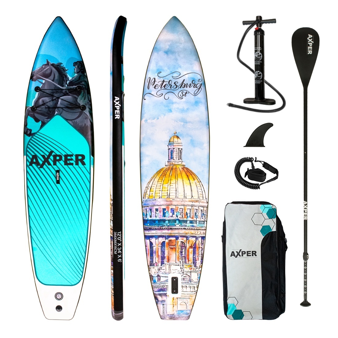 SUP-борд AXPER St.Peterburg 366x86x15 см синий/белый/голубой