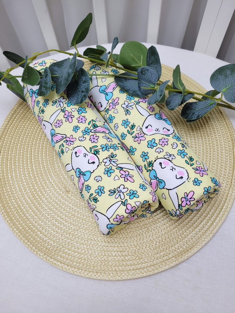 Набор пеленок из футера Зайцы на желтом 2шт 90x100см