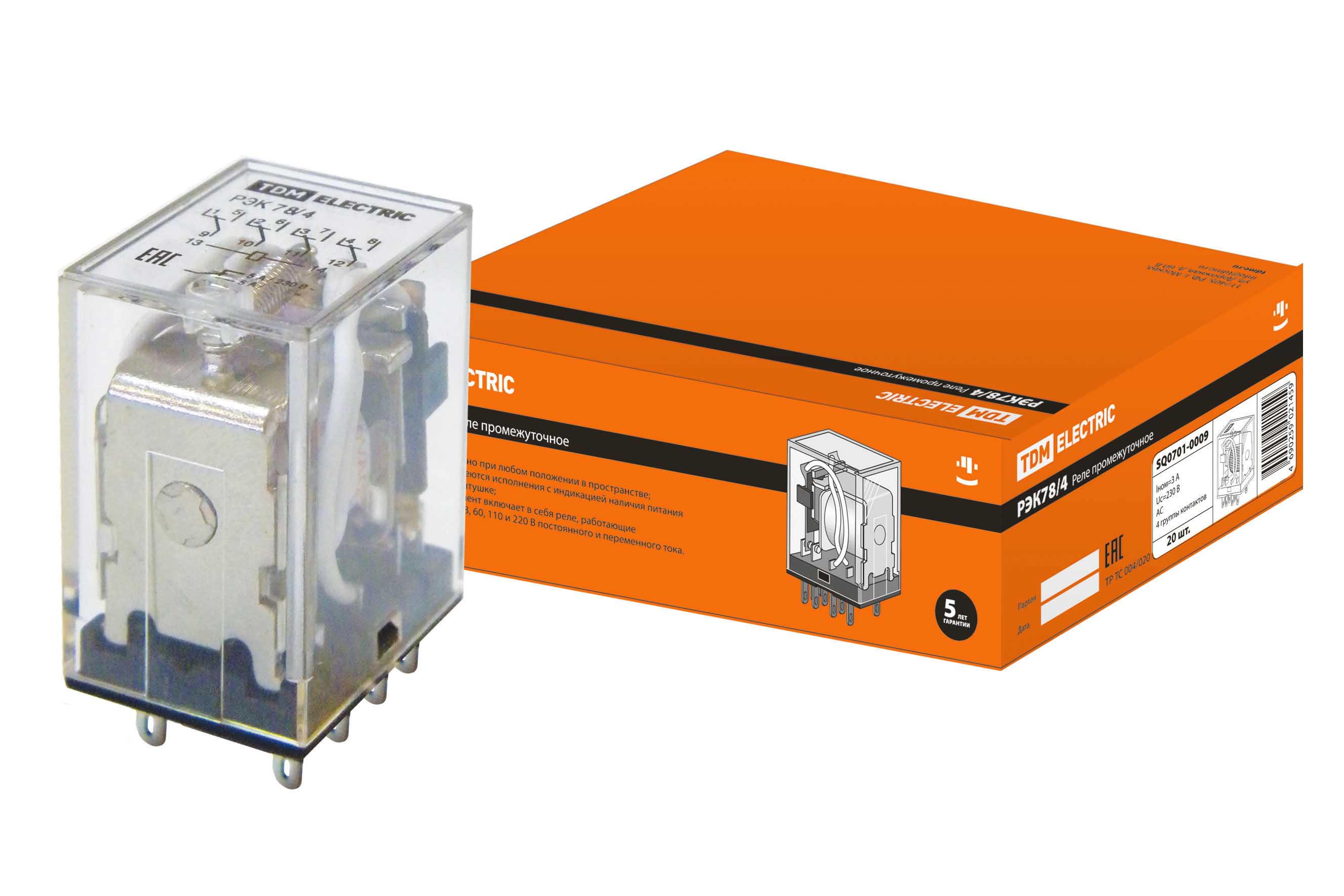 фото Реле рэк78/4 3а 230в аc tdm sq0701-0009 tdm electric