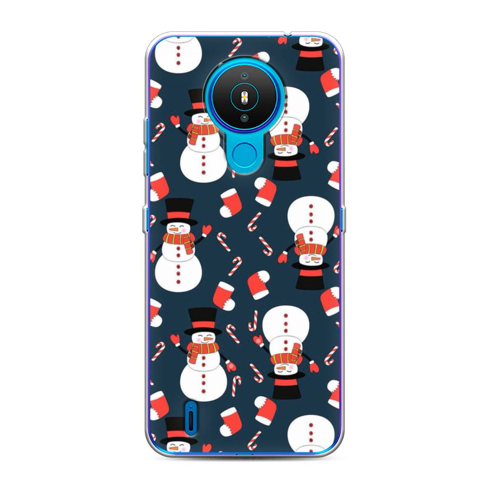 

Чехол на Nokia 1.4 "Синие снеговики", Синий;белый;красный, 124550-5