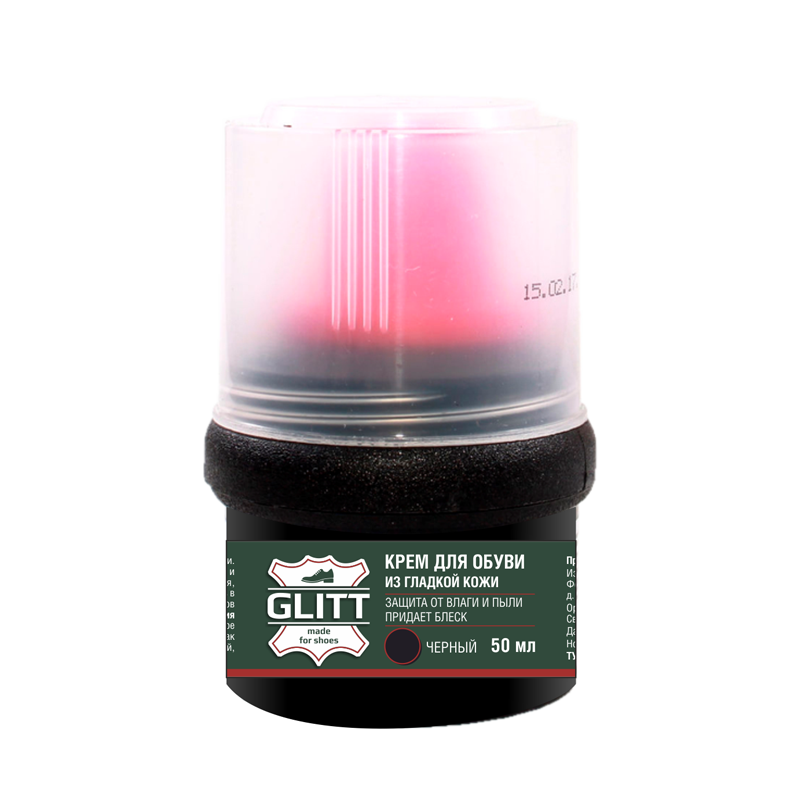 Крем для обуви банка с губкой Glitt Для Гладкой Кожи Черный 50 мл