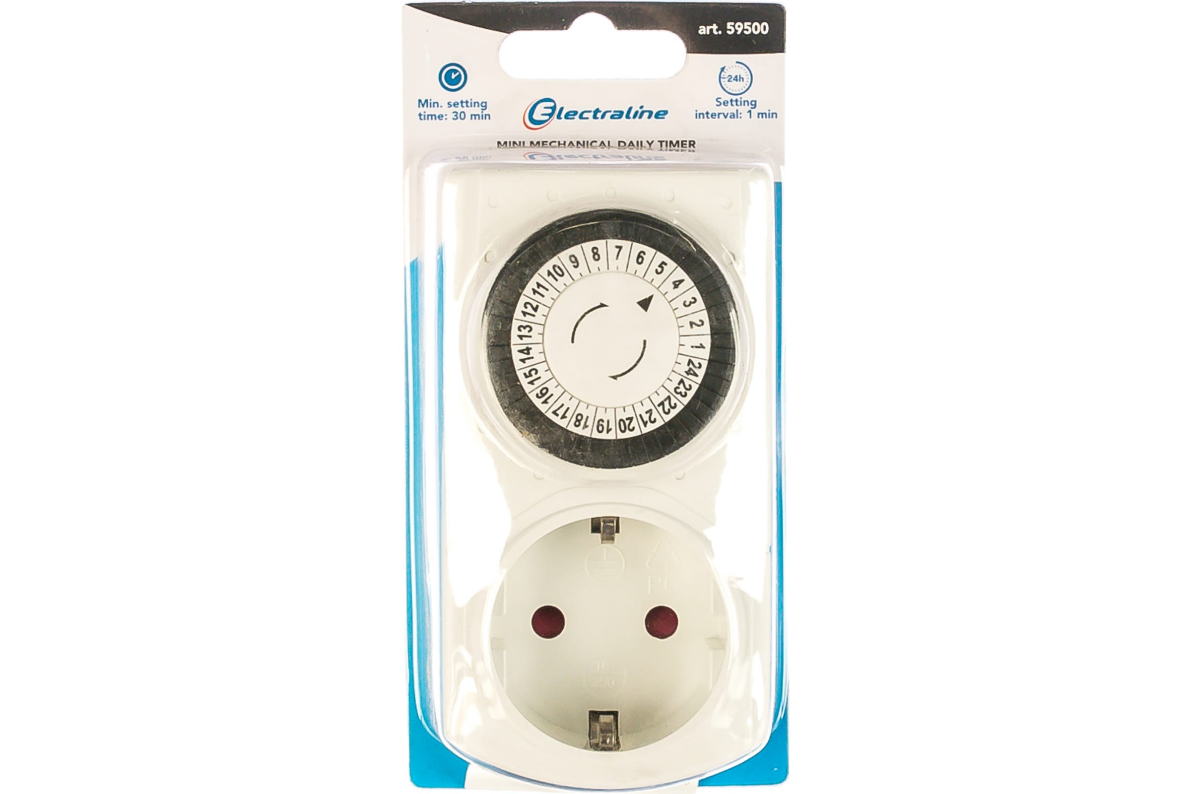 

Electraline Суточный таймер, шаг 30 мин. Сакс. Ток 16А, напряжение 230V МИНИ 59500