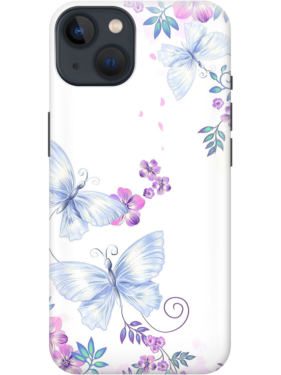 

Силиконовый чехол на Apple iPhone 14 с рисунком "Бабочки и фиалки" прозрачный, Белый;фиолетовый, 20000132