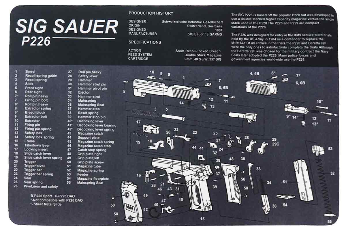 фото Коврик для чистки оружия target gun sig sauer p226 42,5x28 см, черно-белый nobrand