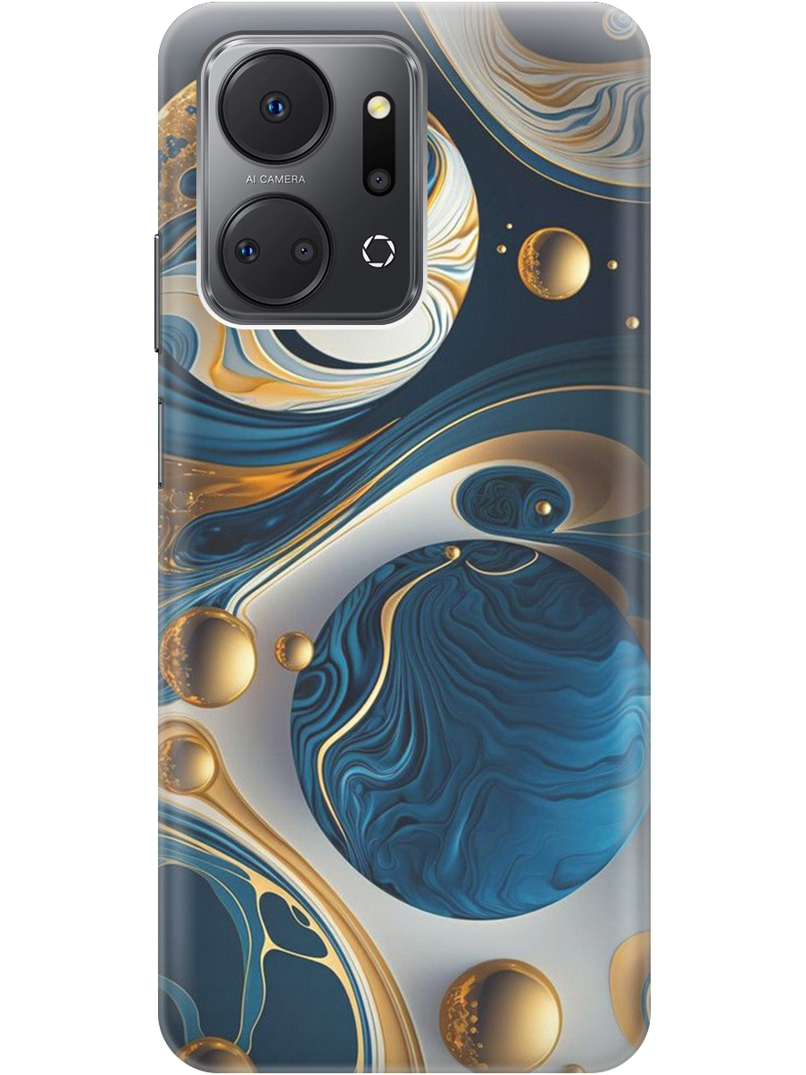 

Силиконовый чехол на Honor X7a с рисунком "Сине-золотые фигуры" прозрачный, Желтый;синий, 20000896