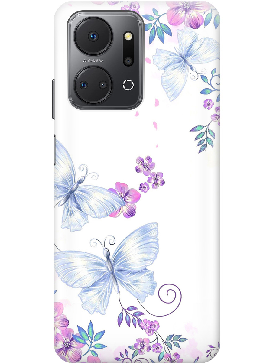 

Силиконовый чехол на Honor X7a с рисунком "Бабочки и фиалки" прозрачный, Белый;фиолетовый, 20000896