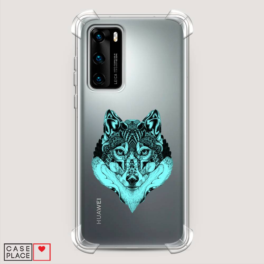 

Чехол Awog на Huawei P40 "Бирюзовый волк", Голубой;черный, 610851-1