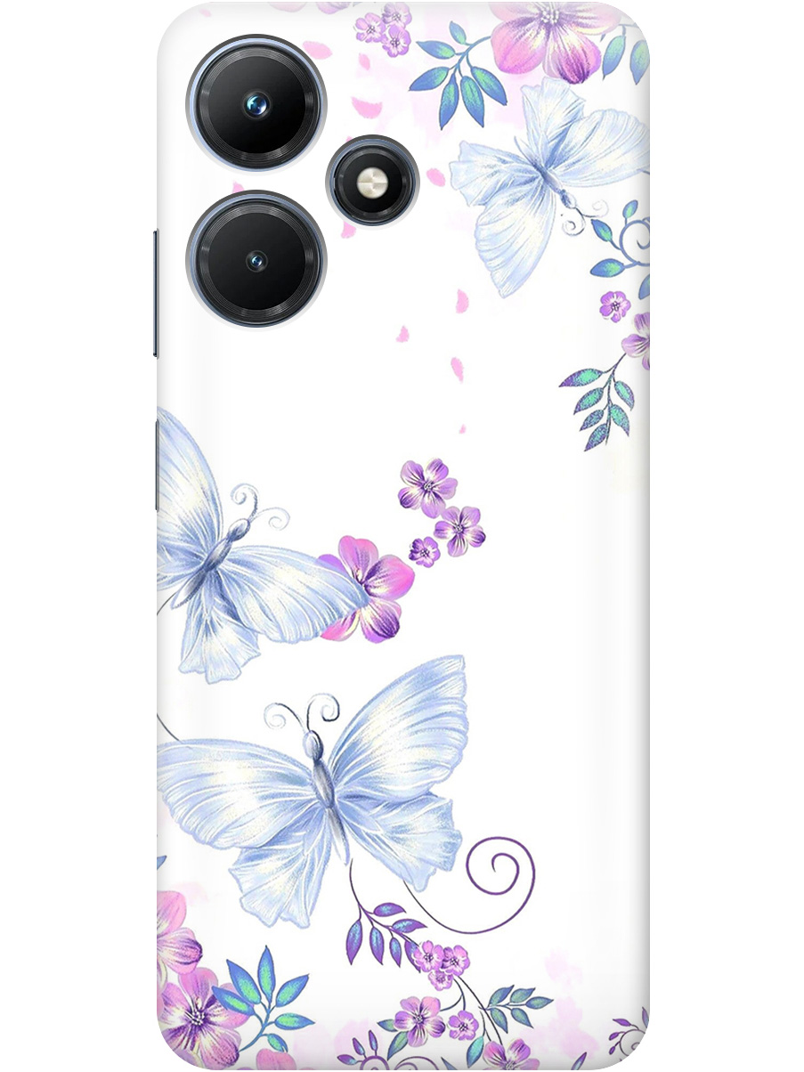 

Силиконовый чехол на Infinix Hot 30i с рисунком "Бабочки и фиалки" прозрачный, Белый;фиолетовый, 20001108