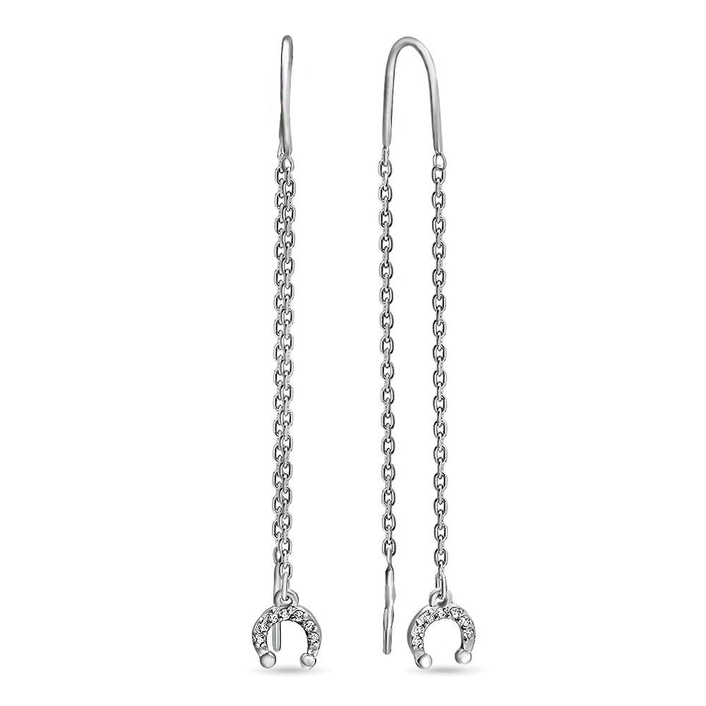 

Серьги продевки из серебра 585Gold 702006204, фианит/фианит, 702006204