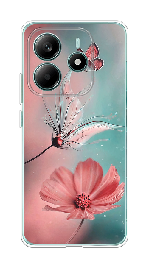 

Чехол на Xiaomi Redmi Note 14 4G "Бабочка и цветок", Голубой;розовый, 324150-1