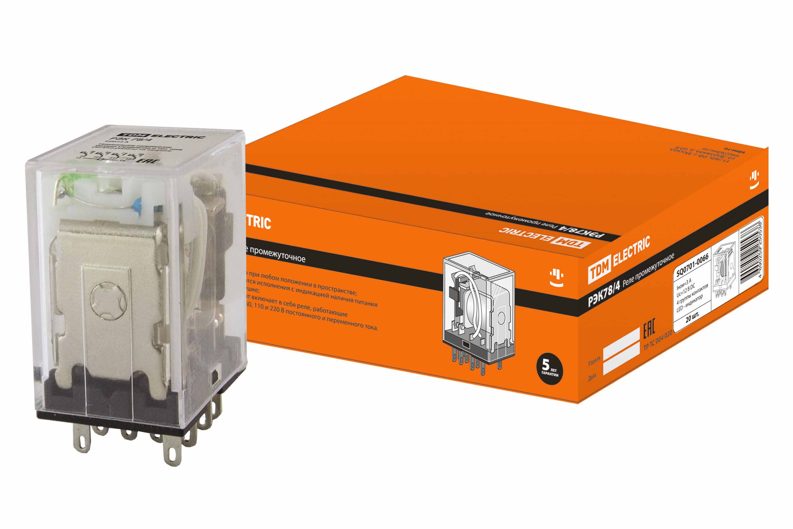 фото Реле рэк78/4 с инд. 3а 12в dc tdm sq0701-0066 tdm electric