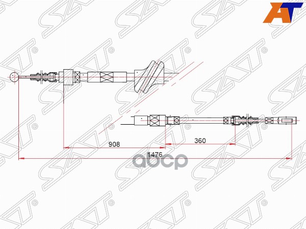 SAT ST-52-0027 Трос ручного тормоза AUDI 100 IV 91-93 дисковые тормоза 1шт