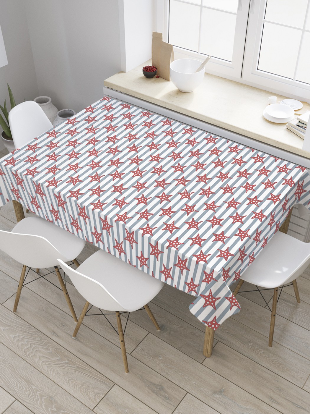 

Скатерть прямоугольная JoyArty "Морские звезда на полосах" из оксфорда, 120x145 см, Серый, Морские звезда на полосах