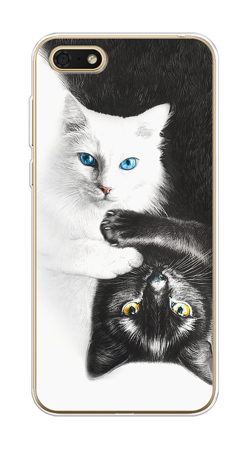 

Чехол на Huawei Y5 Prime 2018/Y5 2018 "Коты Инь-Янь", Черный;белый;голубой, 66350-1