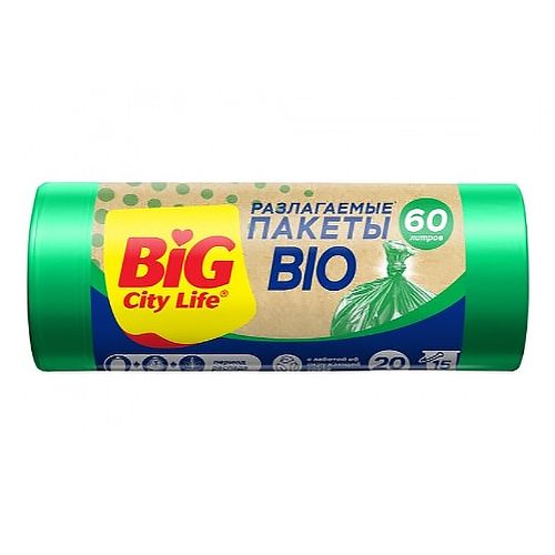 Мешки для мусора Big City Life Bio HD 60 л зеленые 20 шт