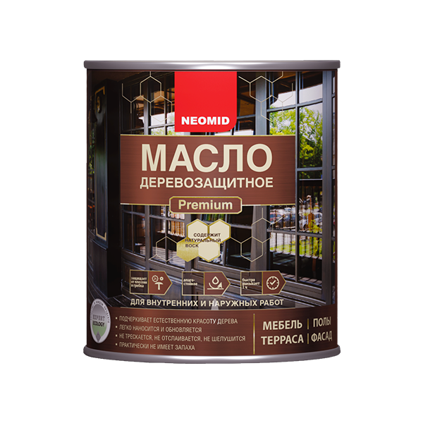 Масло Neomid Premium деревозащитное, с натуральным воском, красное дерево, 750 мл