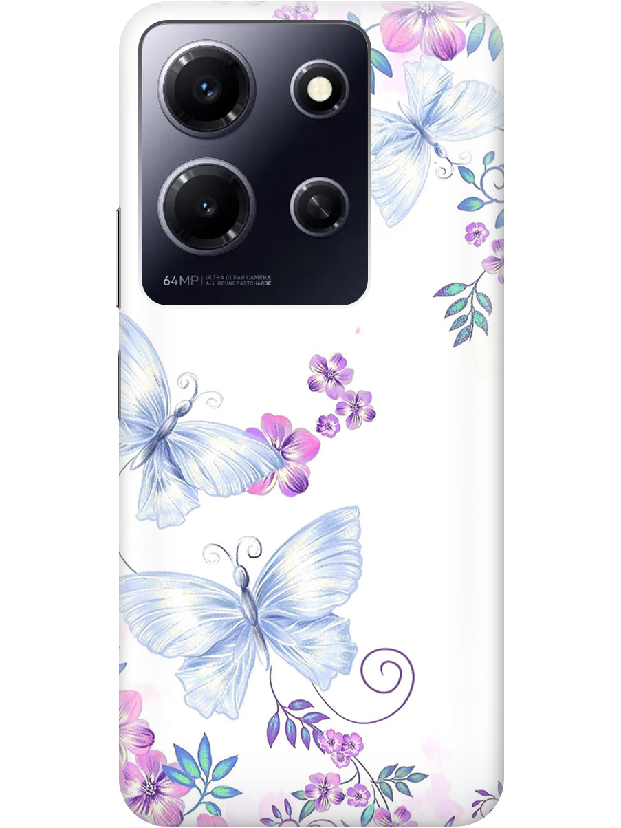 

Силиконовый чехол на Infinix Note 30i с рисунком "Бабочки и фиалки" прозрачный, Белый;фиолетовый, 20000069