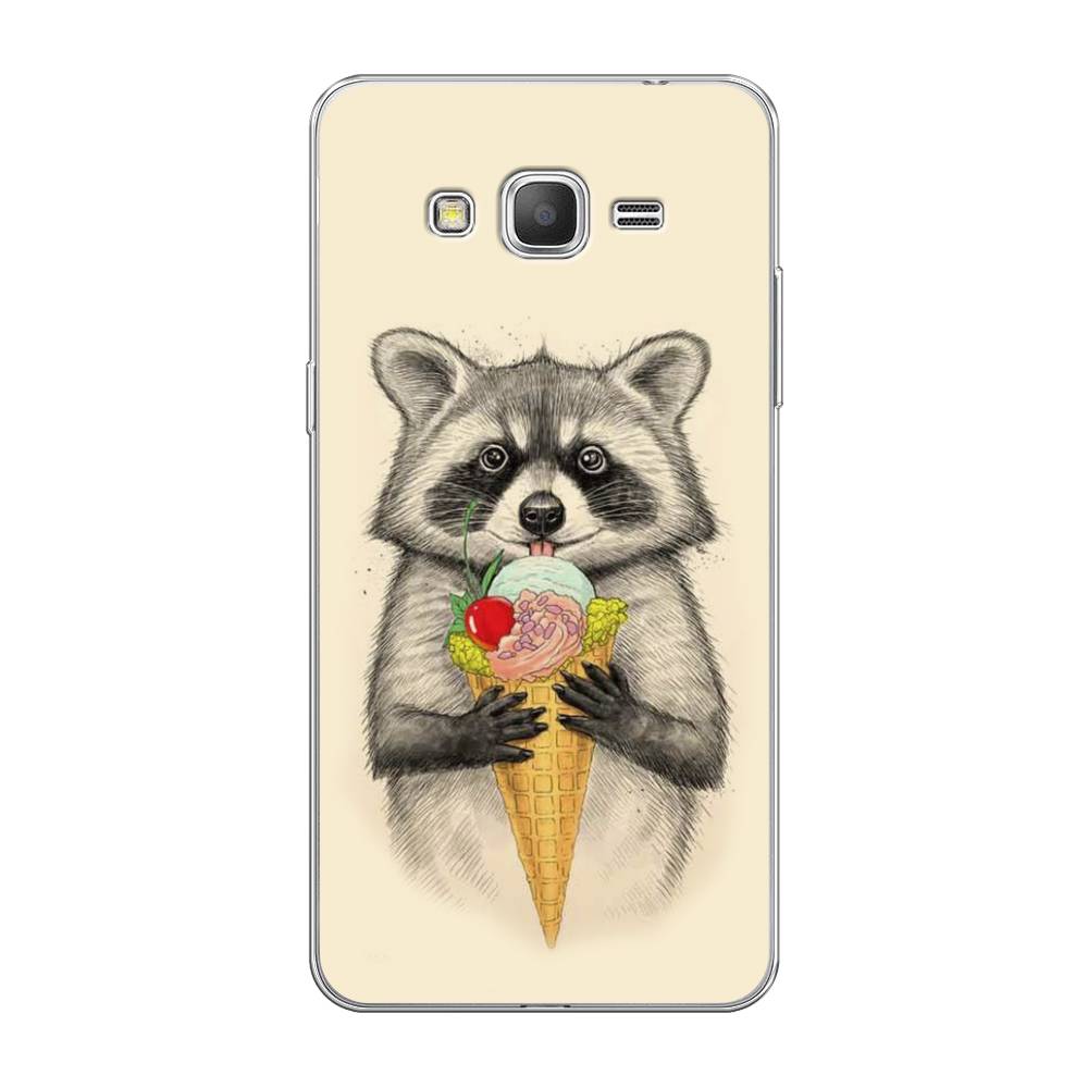 

Чехол Awog на Samsung Galaxy Grand Prime / Самсунг Grand Prime "Енот с мороженым", Бежевый;серый, 21950-10