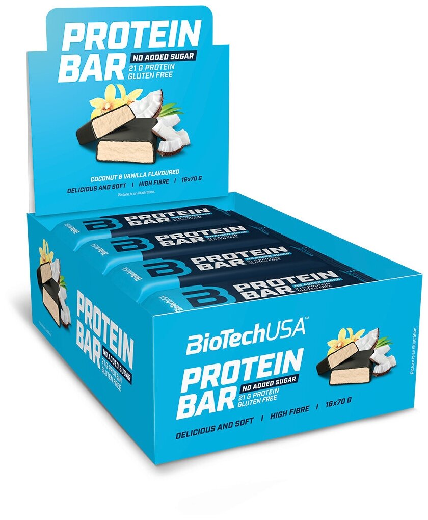 

Протеиновый батончик BioTechUSA Protein Bar 16*70 г кокос-ваниль, Protein Bar