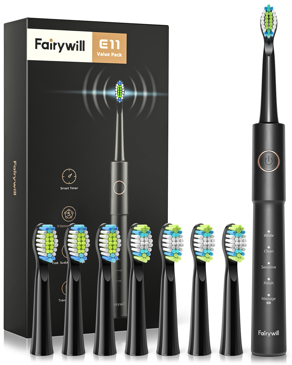 

Электрическая зубная щетка Fairywill E11 black, E11