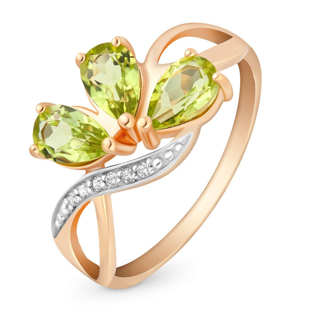 

Кольцо женское из красного золота с хризолитом, фианитом 585Gold 201008009, р, 201008009