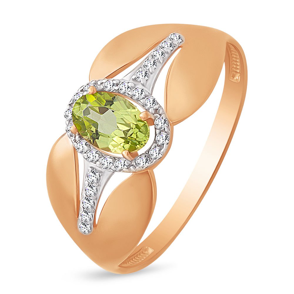

Кольцо женское из красного золота с хризолитом, фианитом 585Gold 201007991, р, 201007991