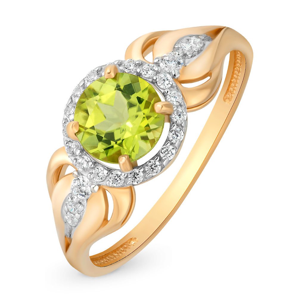 

Кольцо женское из красного золота с хризолитом, фианитом 585Gold 201007869, р. 17,5, 201007869