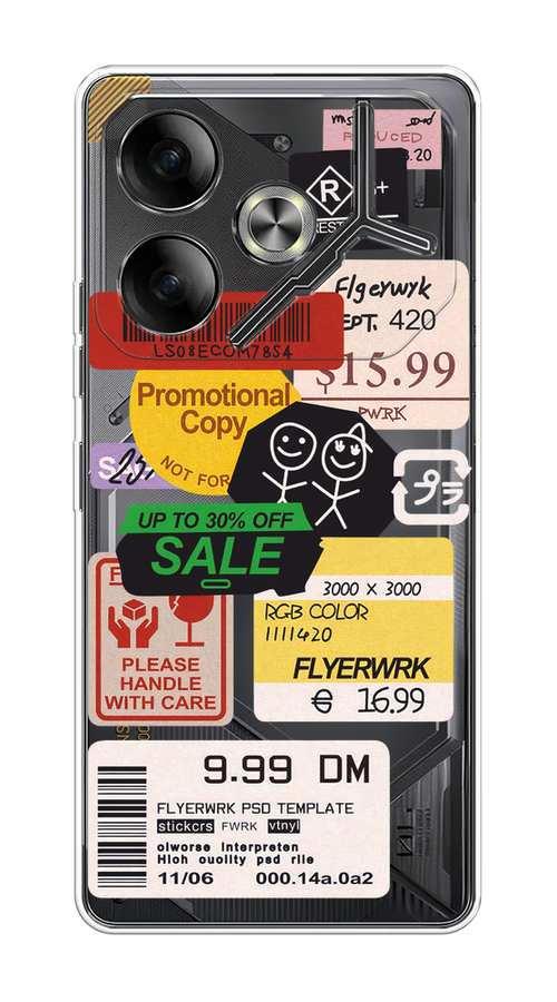 

Чехол на Tecno Pova 6 "Коллаж из наклеек", Красный;желтый;зеленый;белый, 305350-1