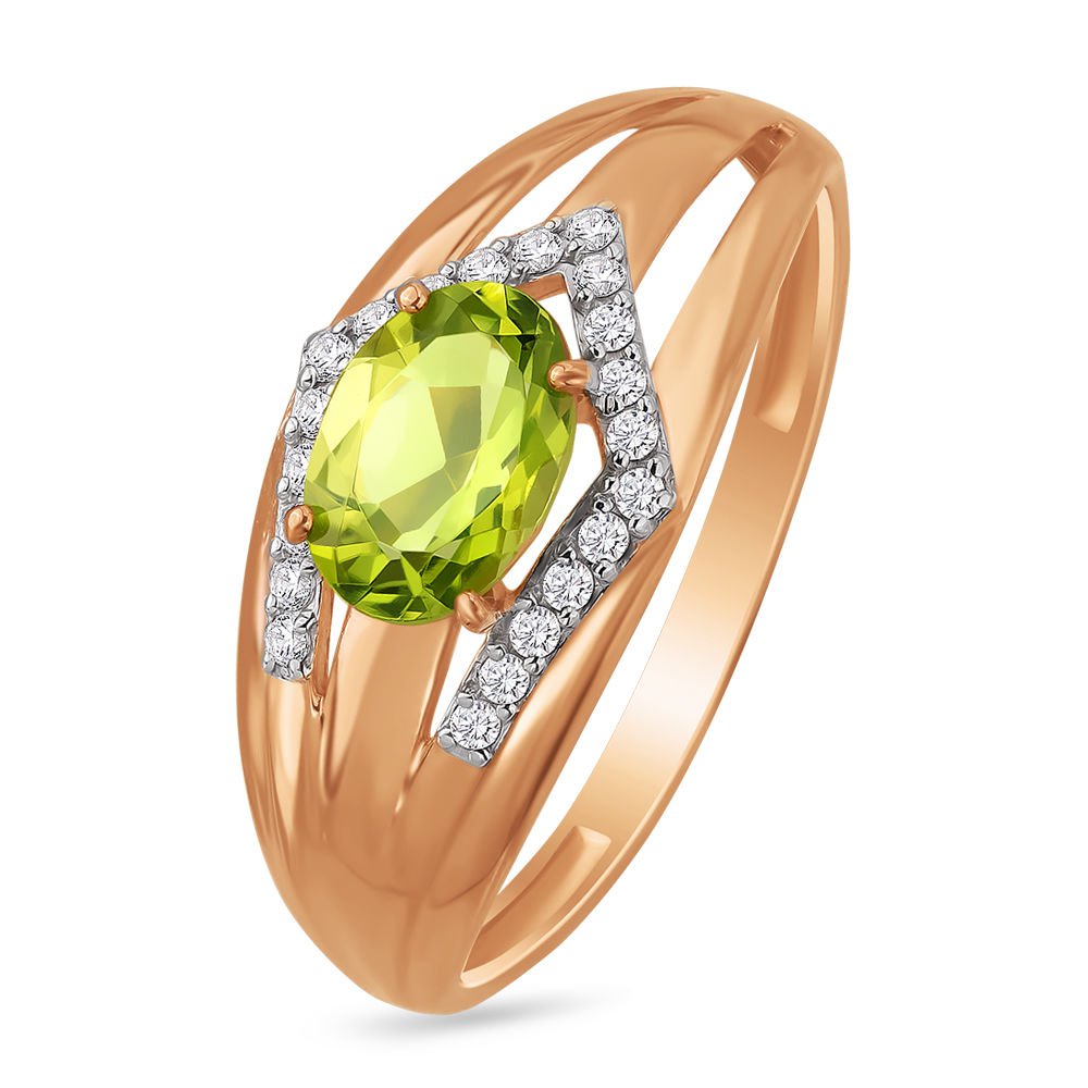 

Кольцо женское из красного золота с хризолитом, фианитом 585Gold 201010732, р, 201010732