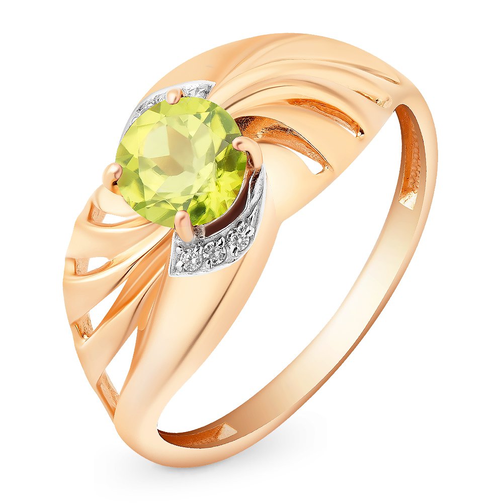 

Кольцо женское из красного золота с хризолитом, фианитом 585Gold 201011082, р, 201011082
