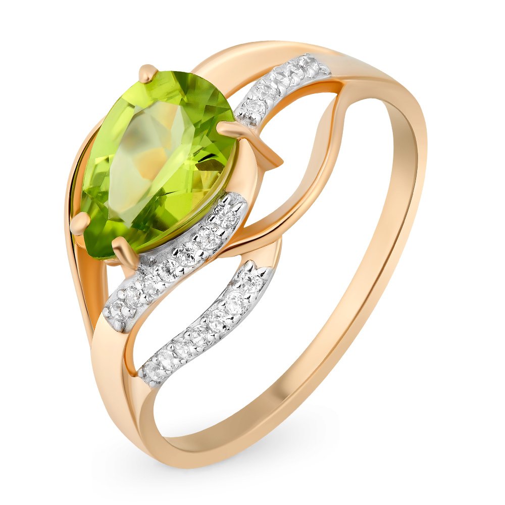 

Кольцо женское из красного золота с хризолитом, фианитом 585Gold 201011085, р, 201011085