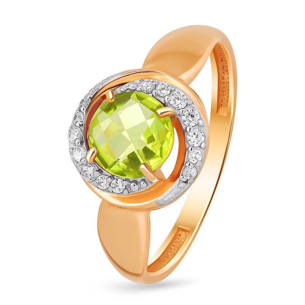 

Кольцо женское из красного золота с хризолитом, фианитом 585Gold 201011073, р, 201011073