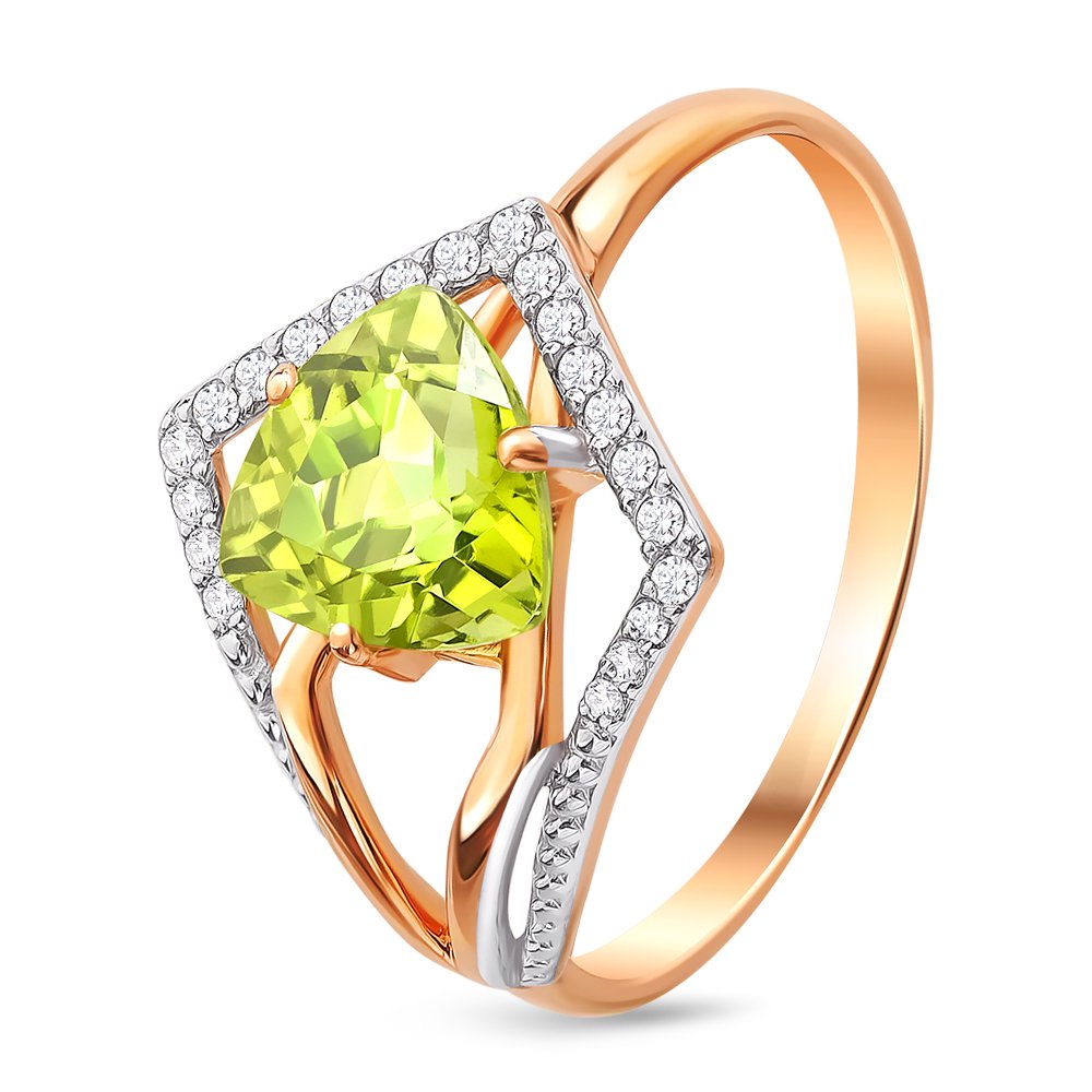 

Кольцо женское из красного золота с хризолитом, фианитом 585Gold 201011478, р. 16,5, 201011478