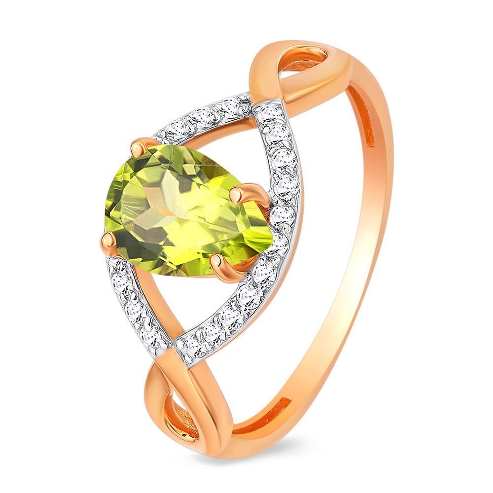 

Кольцо женское из красного золота с хризолитом, фианитом 585Gold 201011464, р, 201011464