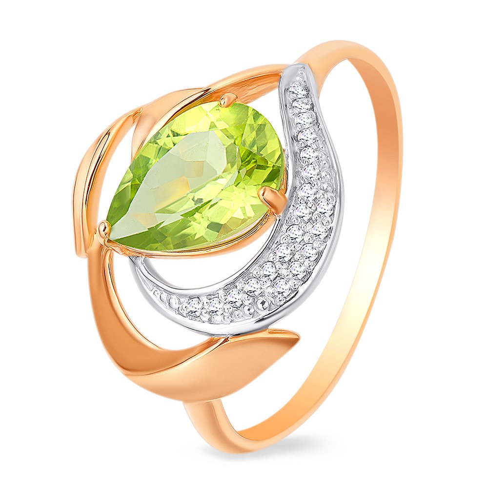 

Кольцо женское из красного золота с хризолитом, фианитом 585Gold 201011475, р. 19, 201011475