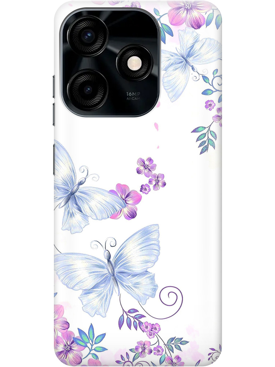 

Силиконовый чехол на Tecno Spark 10 / 10C с рисунком "Бабочки и фиалки" прозрачный, Белый;фиолетовый, 20000765