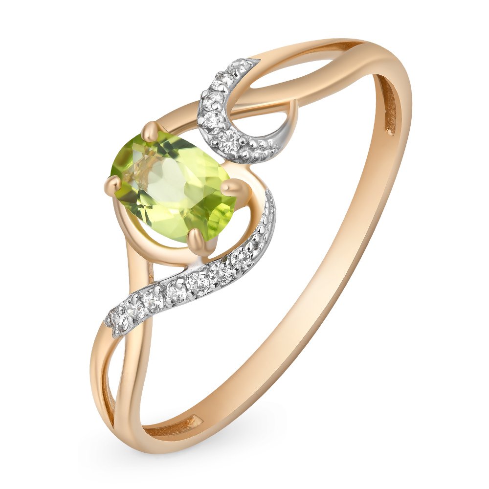 

Кольцо женское из красного золота с хризолитом, фианитом 585Gold 201011733, р. 17, 201011733