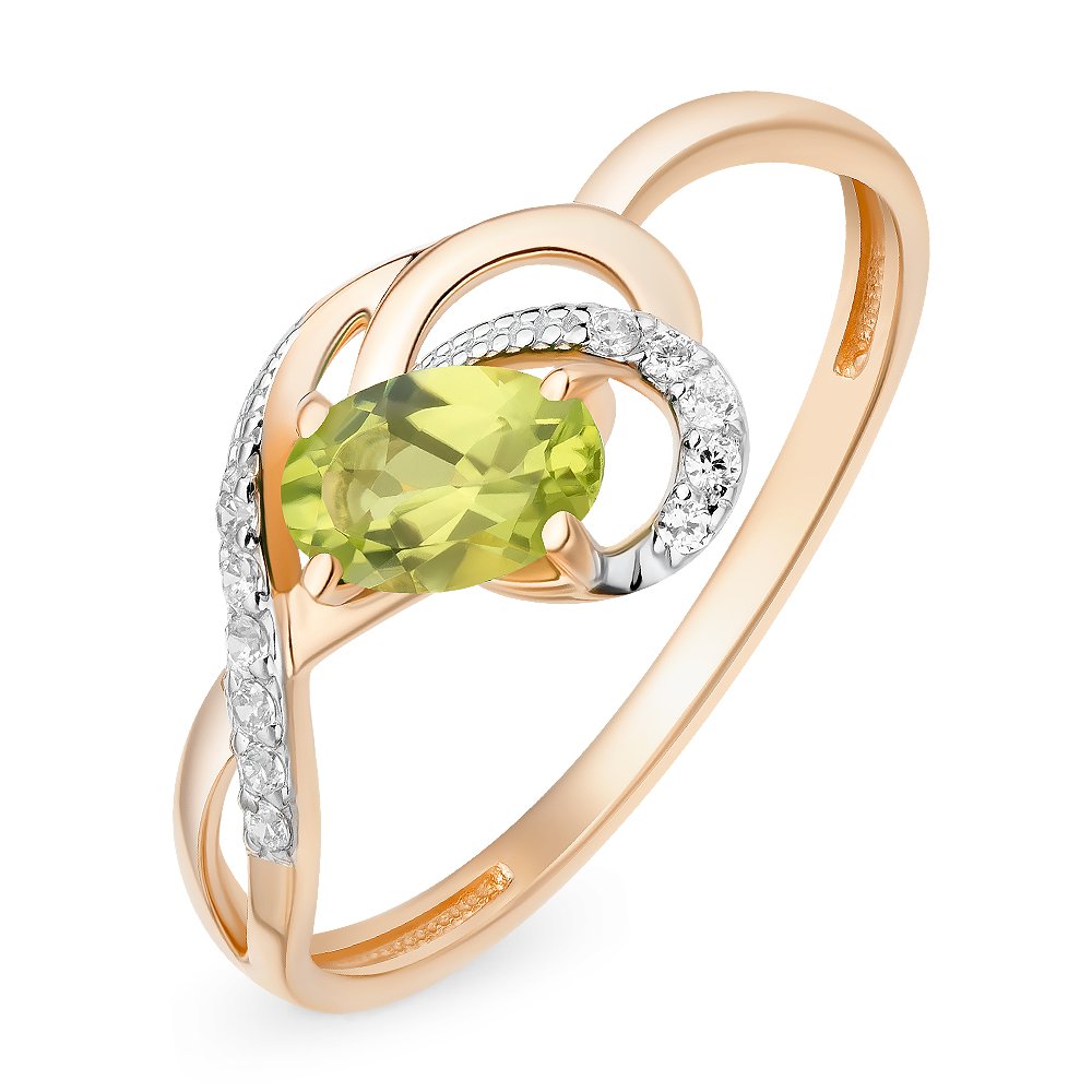 

Кольцо женское из красного золота с хризолитом, фианитом 585Gold 201011734, р, 201011734