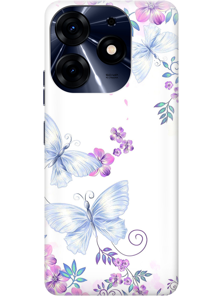 

Силиконовый чехол на Tecno Spark 10 Pro с рисунком "Бабочки и фиалки" прозрачный, Белый;фиолетовый, 20001075