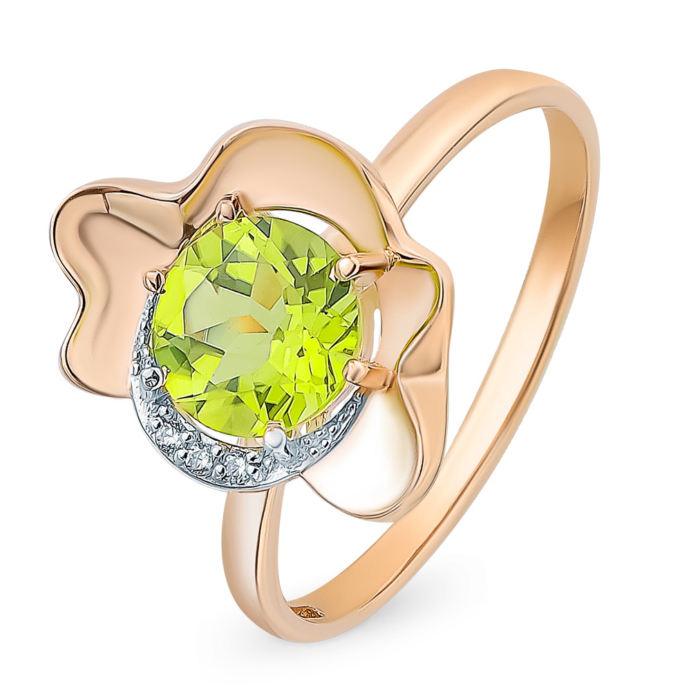 

Кольцо из золота р.  585Gold 201013371, хризолит\фианит, 201013371