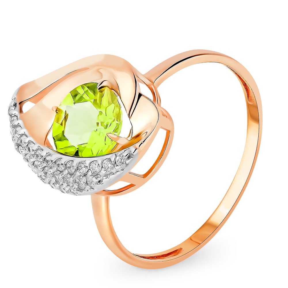

Кольцо женское из красного золота с хризолитом, фианитом 585Gold 201013372, р, 201013372